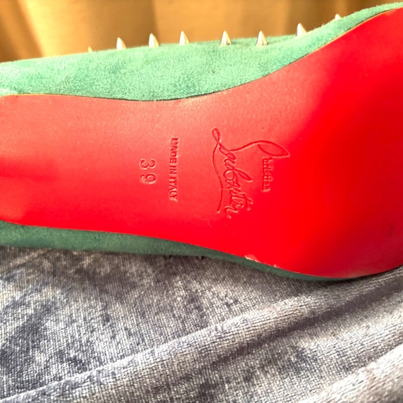 Red Bottom Suede Turquoise Spike Stilettos - Picture 12 of 15